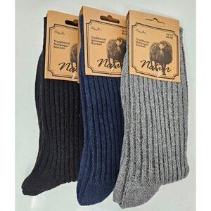 Men Wool Blend Socks, Norweger Warm Winter Boot Casual Thermal Crew Sox, 3 Pairs